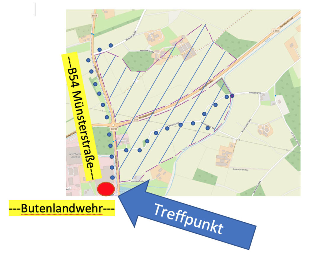 _Klimastreik Lageplan Der Protest bezieht sich nicht nur auf die von der Stadt Werne tatsächlich in die konkrete Planung übernommene 32 Hektar große Fläche nördlich der Nordlippestraße, sondern auch auf den südlichen Teilbereich des Kooperationsstandortes des Regionalverbandes Ruhr. Plan: Natürlich!Werne