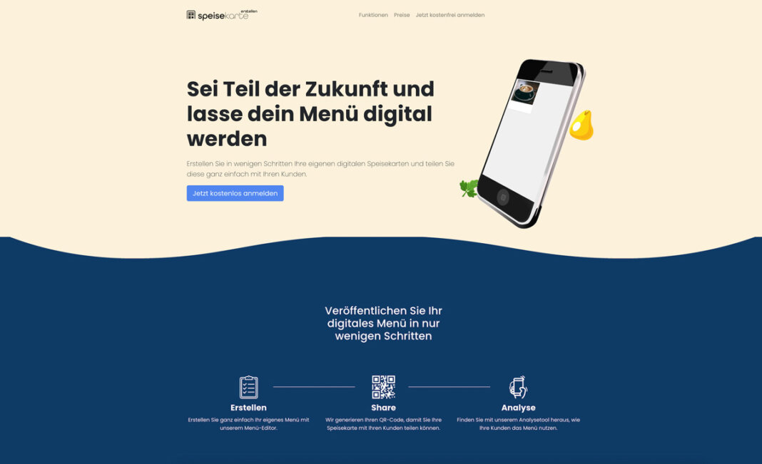 Speisekarte-erstellen - 1 In wenigen Schritten die eigenen digitale Speisekarte erstellen und mit Ihren Kunden teilen. Foto: Mindroid UG