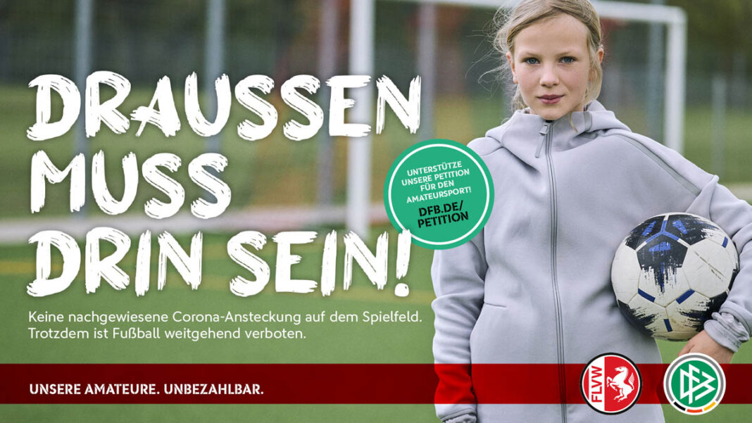 DFB_Amateure_Petition_16zu9_Motiv_04_6 Eine Wiederaufnahme des Trainings- und Spielbetriebs unter freiem Himmel fordern die Sportverbände DFB und DOSB. Foto: FLVW