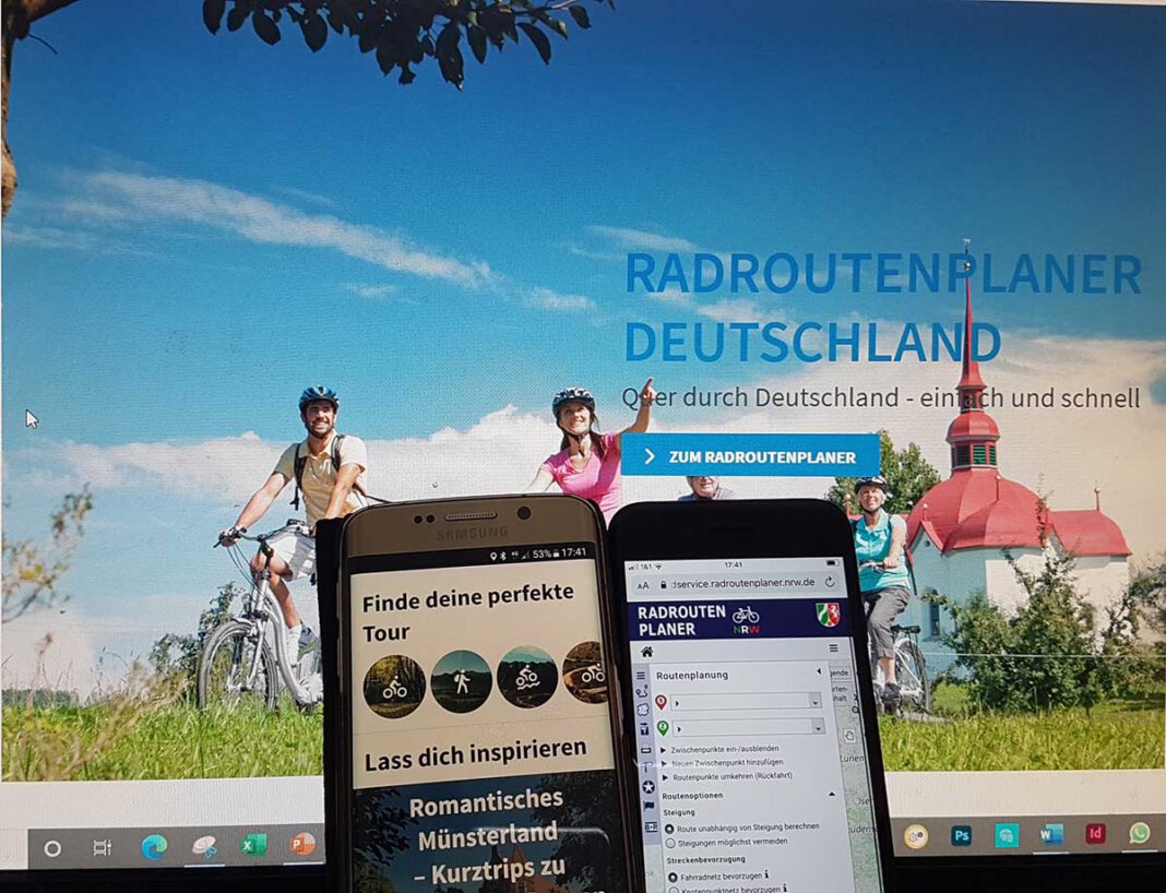 Routenplanung_Demo Experten zeigen, wie Radler/innen versteckte Flusspfade, gemütliche Bahntrassen oder aufregende MTB-Trails in der eigenen Nähe mit Hilfe von Fahrrad-Navigationsgeräten bzw. Smartphones finden können. Foto: Klumpp
