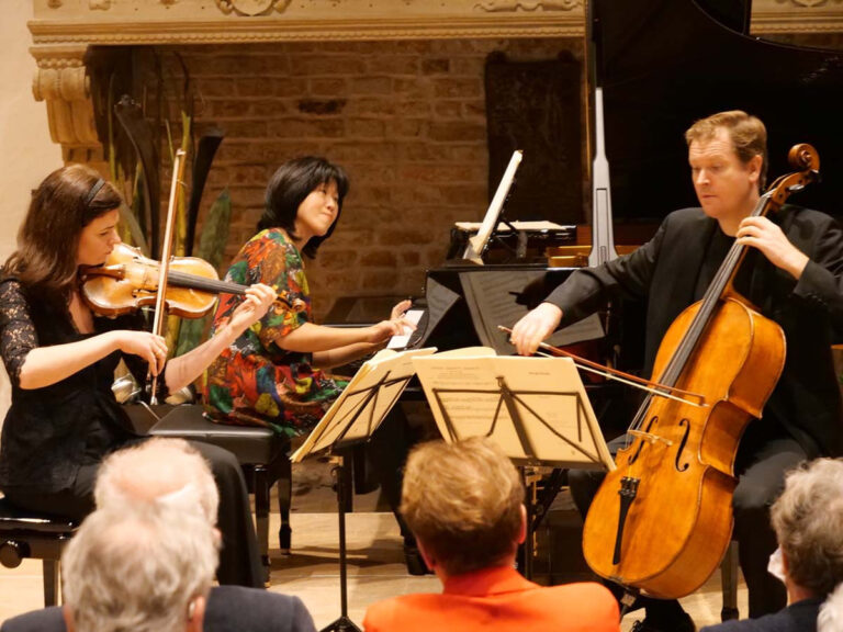 Alina Armonas-Tambrea (Violine), Nami Ejiri (Piano) und Edvardas Armonas (Cello) begeisterten beim Rathauskonzert der Musikfreunde. Foto: Schwarze