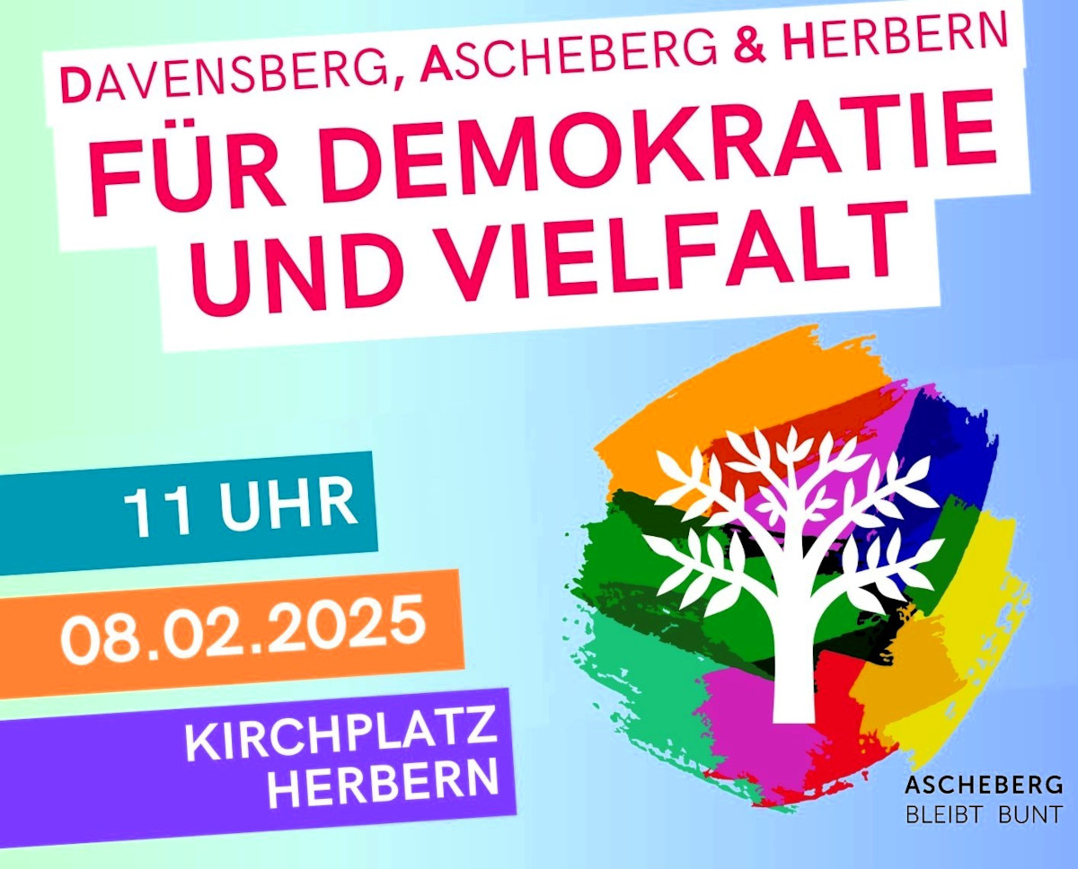 Gemeinsame Sache für Demokratie und gegen Rechts: In Herbern (11 Uhr, Kirchplatz) und Wernen (15 Uhr, Marktplatz) wird am 8. Februar demonstriert. Abb.: Ascheberg bleibt bunt