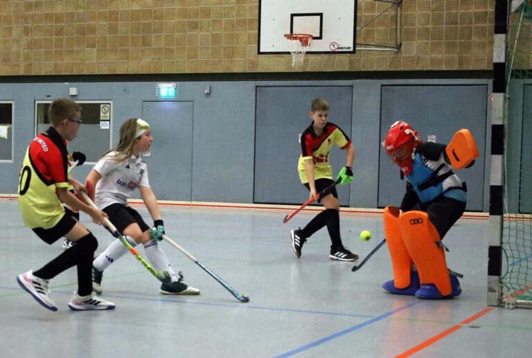 Unter Dauerbeschuss standen die Gegner von Hockey United beim U10-Qualiturnier. 22 Tore in vier Spielen gelangen Emil Schröpfer (links), Niko Wagner (im Hintergrund) und Co. am vergangenen Samstag in der Linderthalle und lösten so das Ticket für die Westfalen-Endrunde. Fotos: Verein